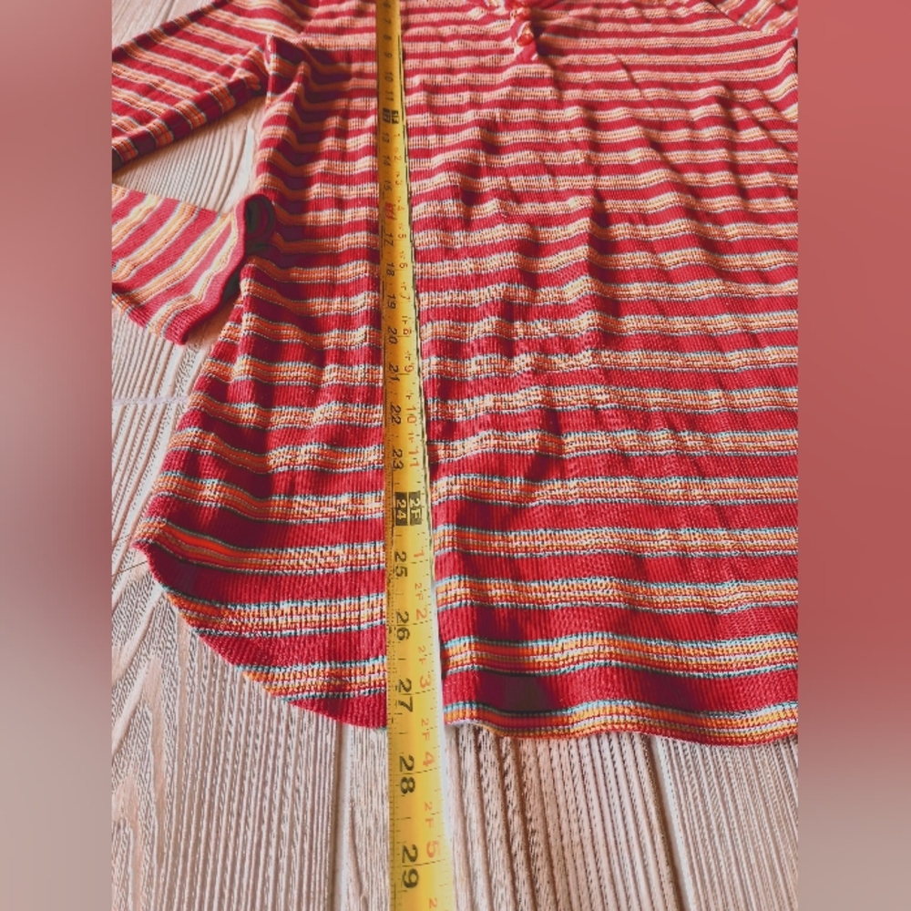 Dickies Red and Tan Striped Long Sleeve Henley Tee - Picture 3 of 8